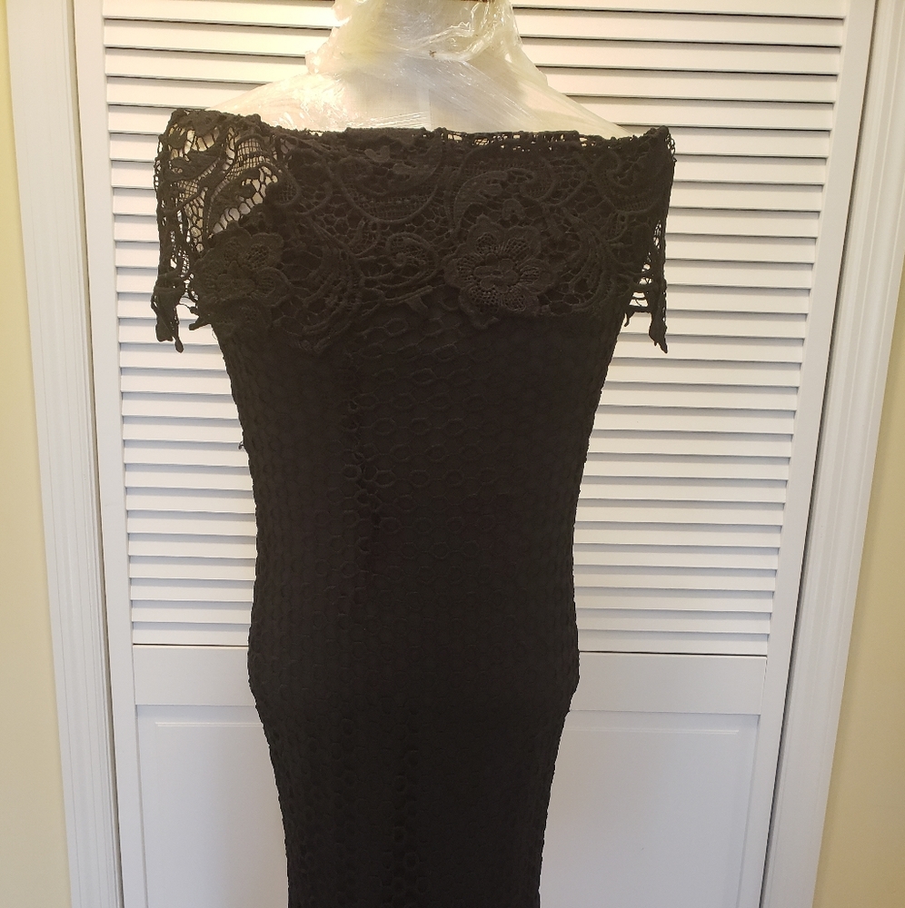 Boohoo Crochet Black off the shoulder dress